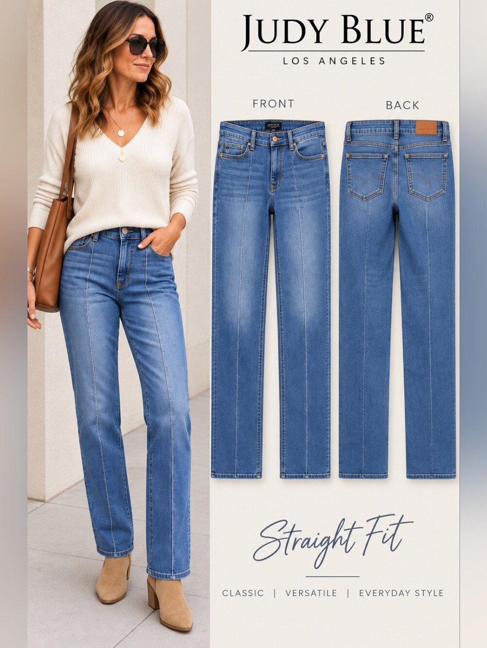 Judy Blue Straight Fit Jeans Size 7/28 High Rise Center Seam 32" Inseam